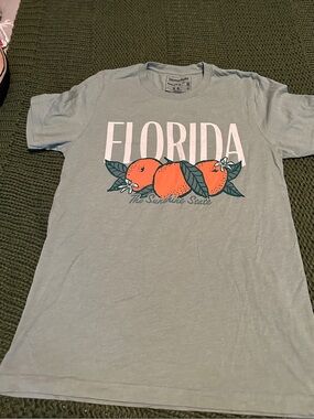Light Sage 'Florida' Graphic Tee with Orange Fruit Print